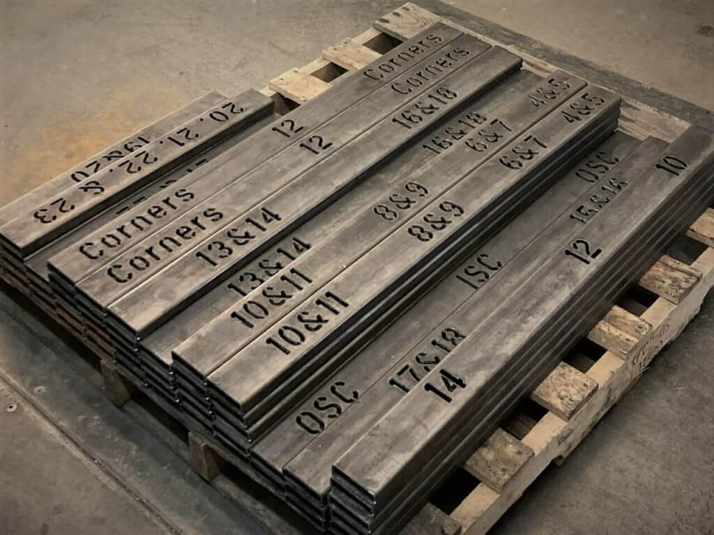A skid of stencil cut tubes